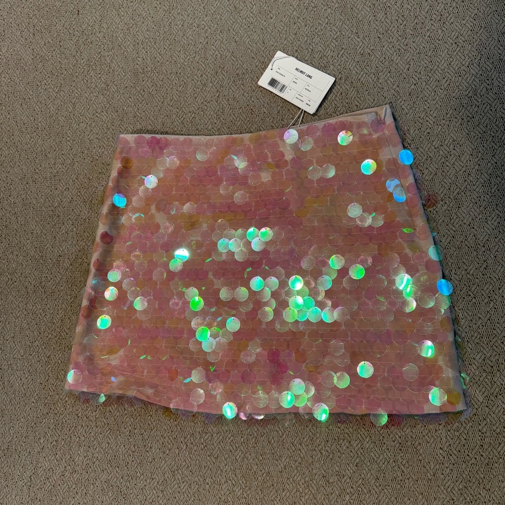 Helmut Lang Pink Iridescent Sequin Mini Skirt - Size 0 - NWT ✨